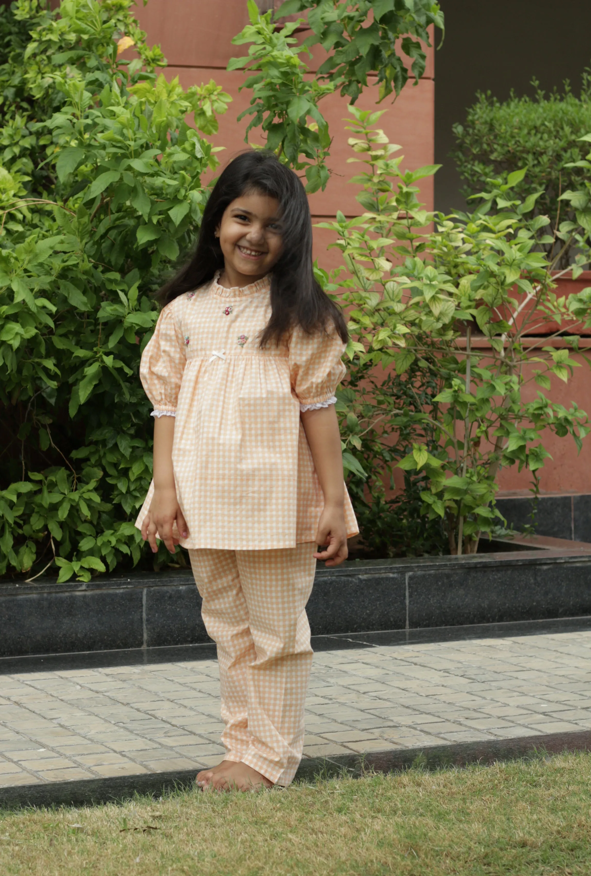 Checks & Embroidery Detail Pyjama Set