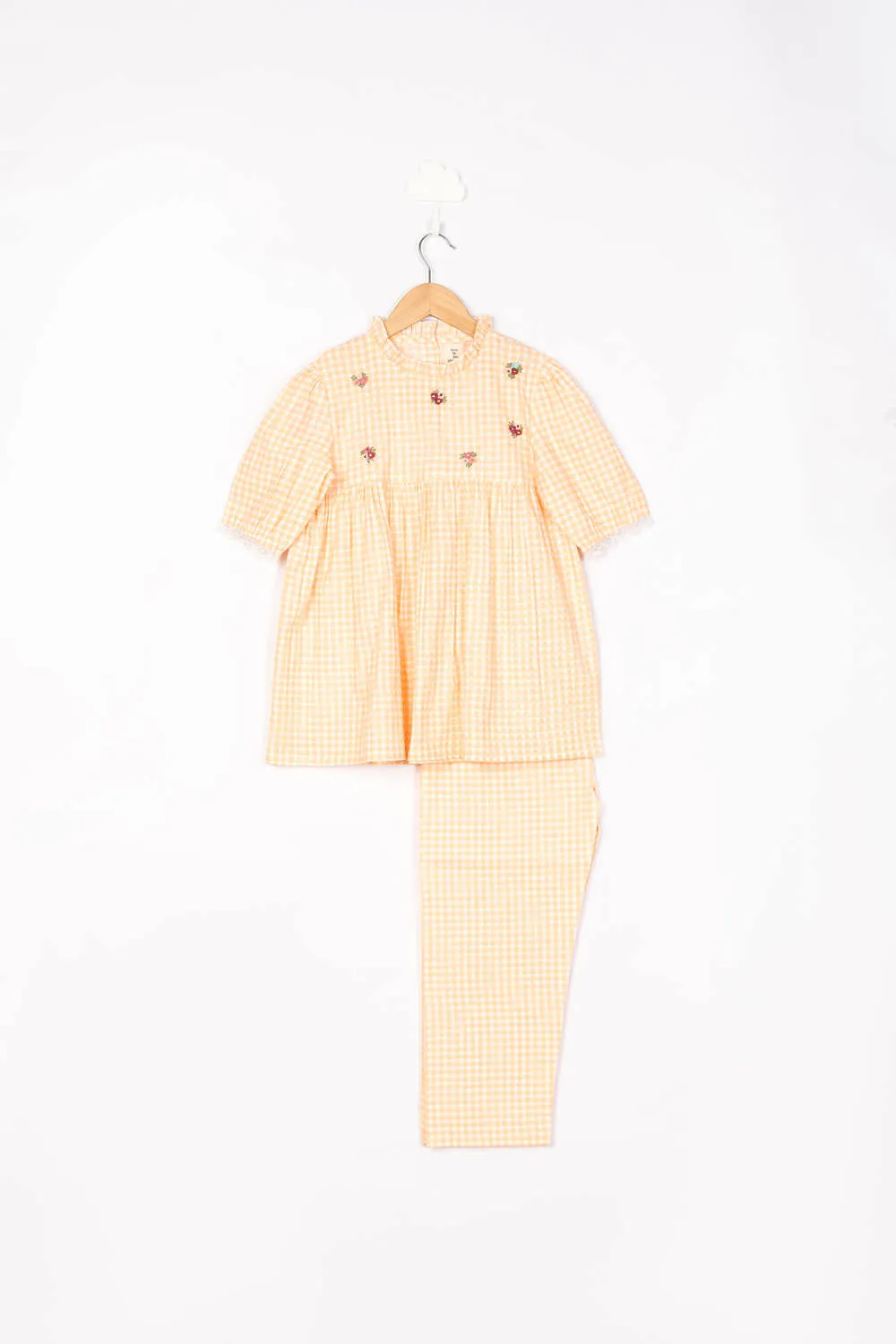 Checks & Embroidery Detail Pyjama Set