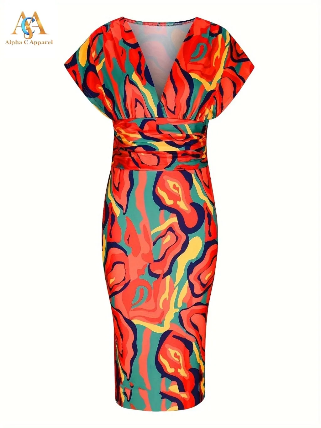 Colorblock V Neck Bodycon Dress