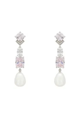 Cordelia Pearl & Pink Morganite Long Drop Earrings Silver