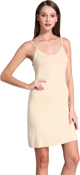 Coreal Full Slip For Women Under Dress Adjustable Spaghetti Strap Knee Length Slips Undergarment Nightwear