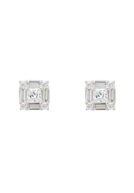 Cushion Cut Solitaire Earrings Silver
