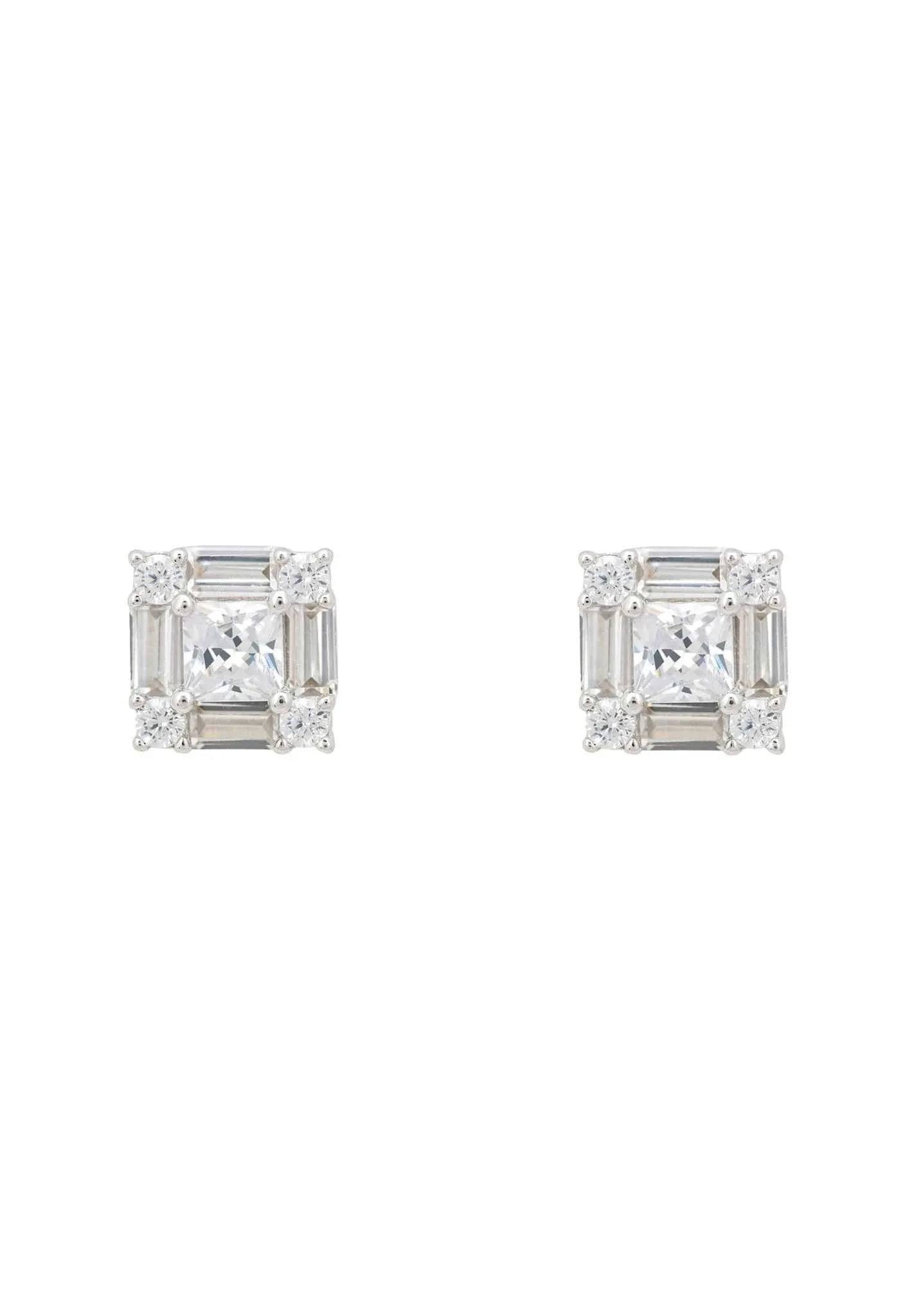 Cushion Cut Solitaire Earrings Silver