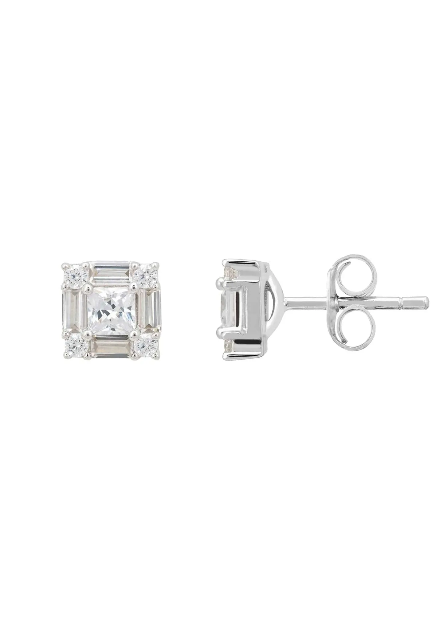 Cushion Cut Solitaire Earrings Silver