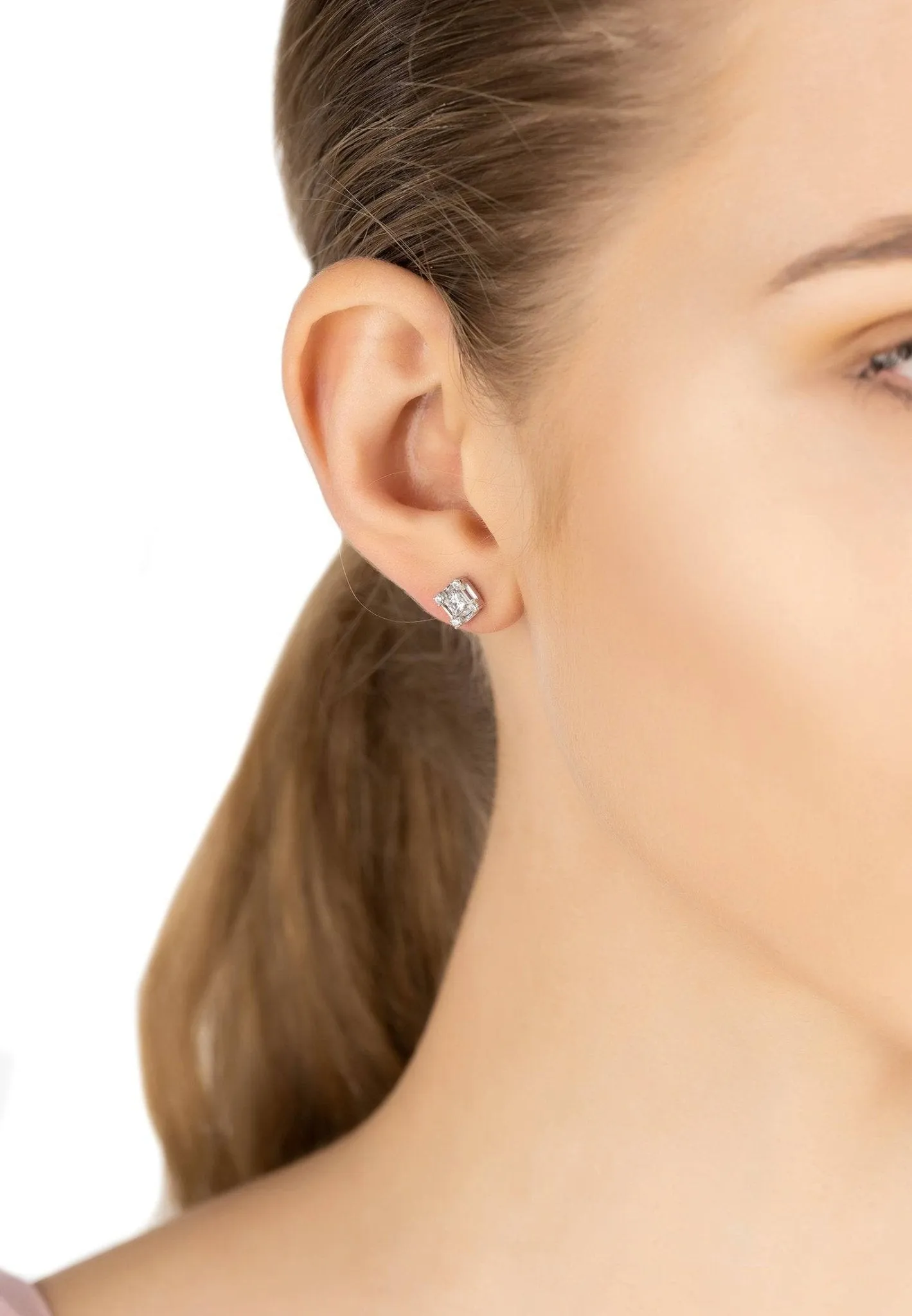 Cushion Cut Solitaire Earrings Silver