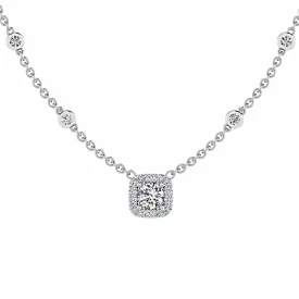 Cushion Halo Diamonds By The Yard Necklace 18K Gold