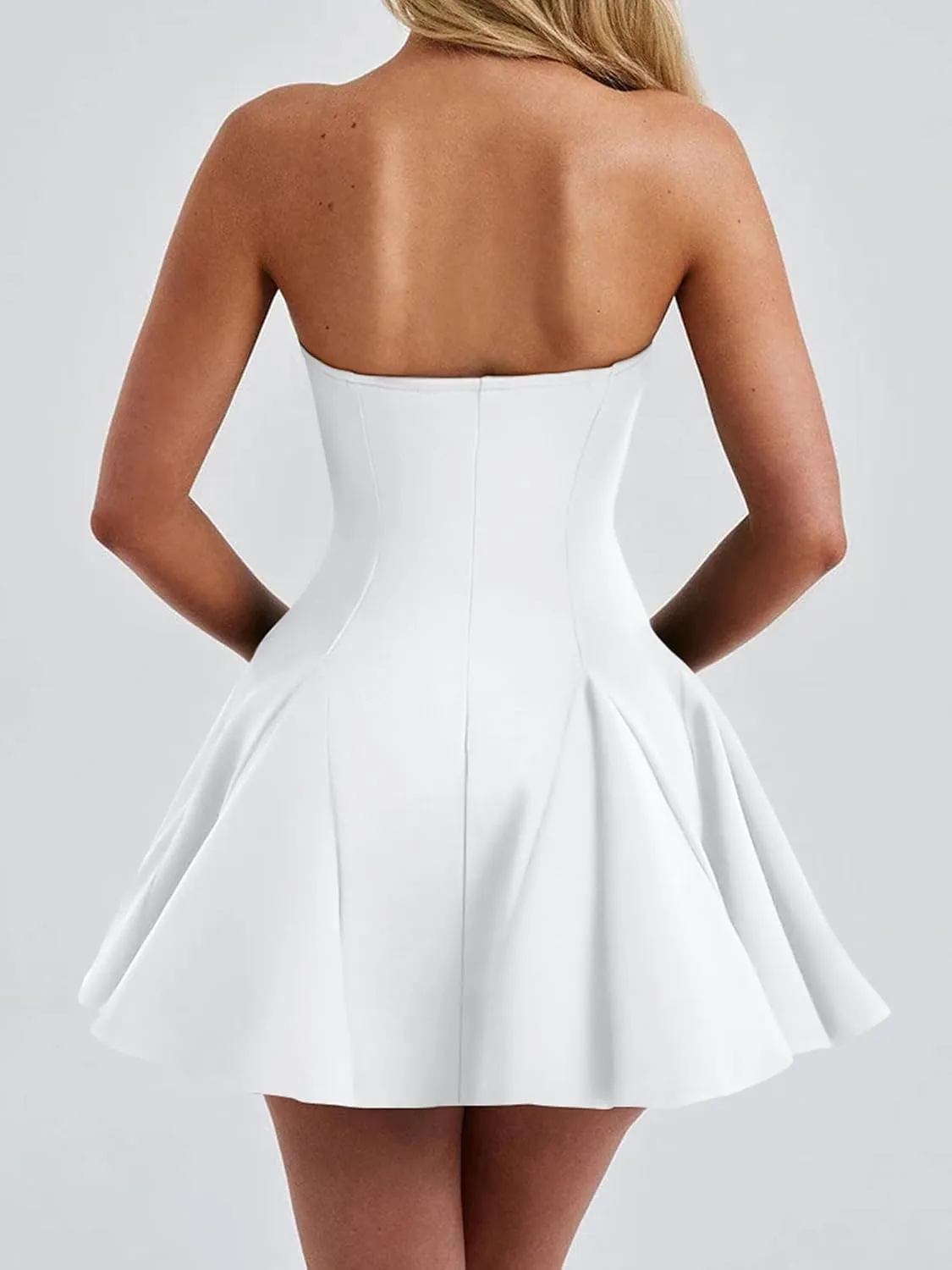 DAAWENXI Women's Sexy Summer Strapless Mini Dress Off Shoulder Sleeveless Ruffle Flowy Party Dresses