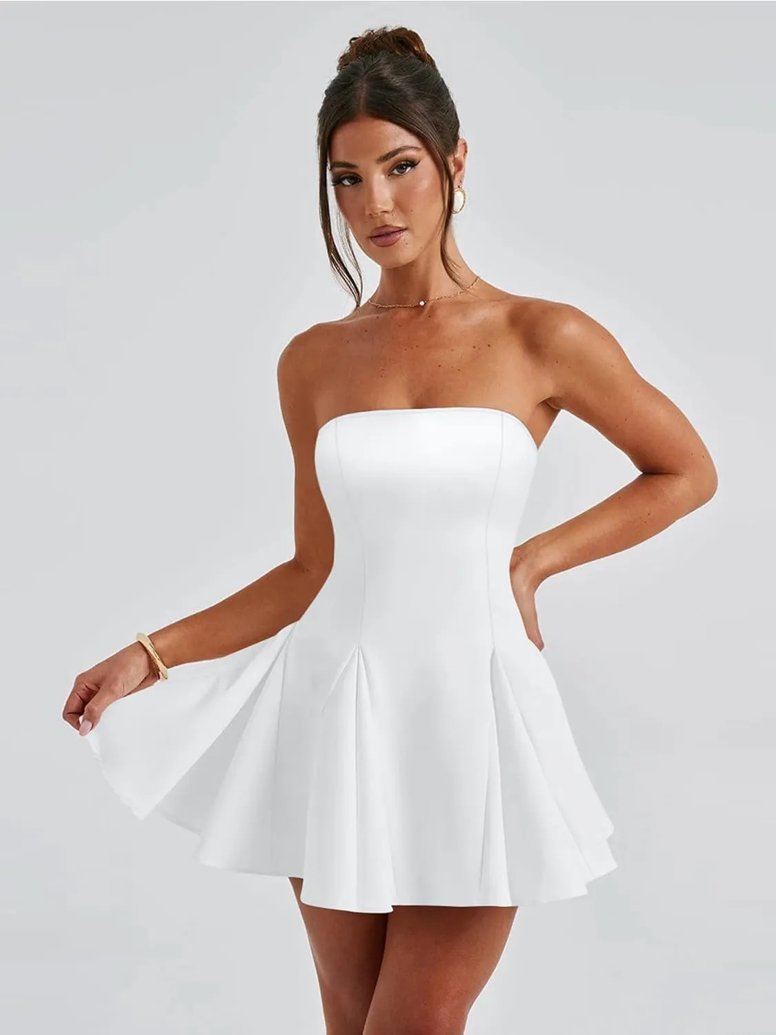 DAAWENXI Women's Sexy Summer Strapless Mini Dress Off Shoulder Sleeveless Ruffle Flowy Party Dresses