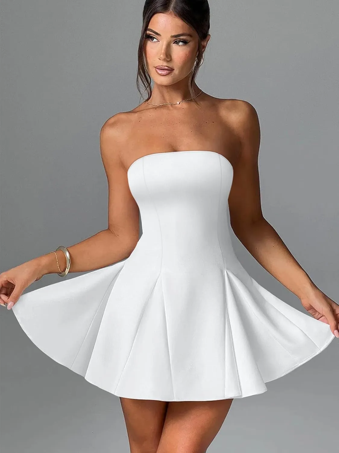 DAAWENXI Women's Sexy Summer Strapless Mini Dress Off Shoulder Sleeveless Ruffle Flowy Party Dresses
