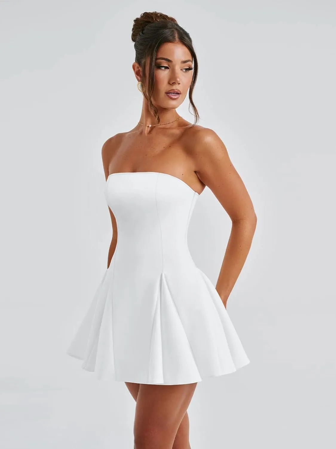 DAAWENXI Women's Sexy Summer Strapless Mini Dress Off Shoulder Sleeveless Ruffle Flowy Party Dresses