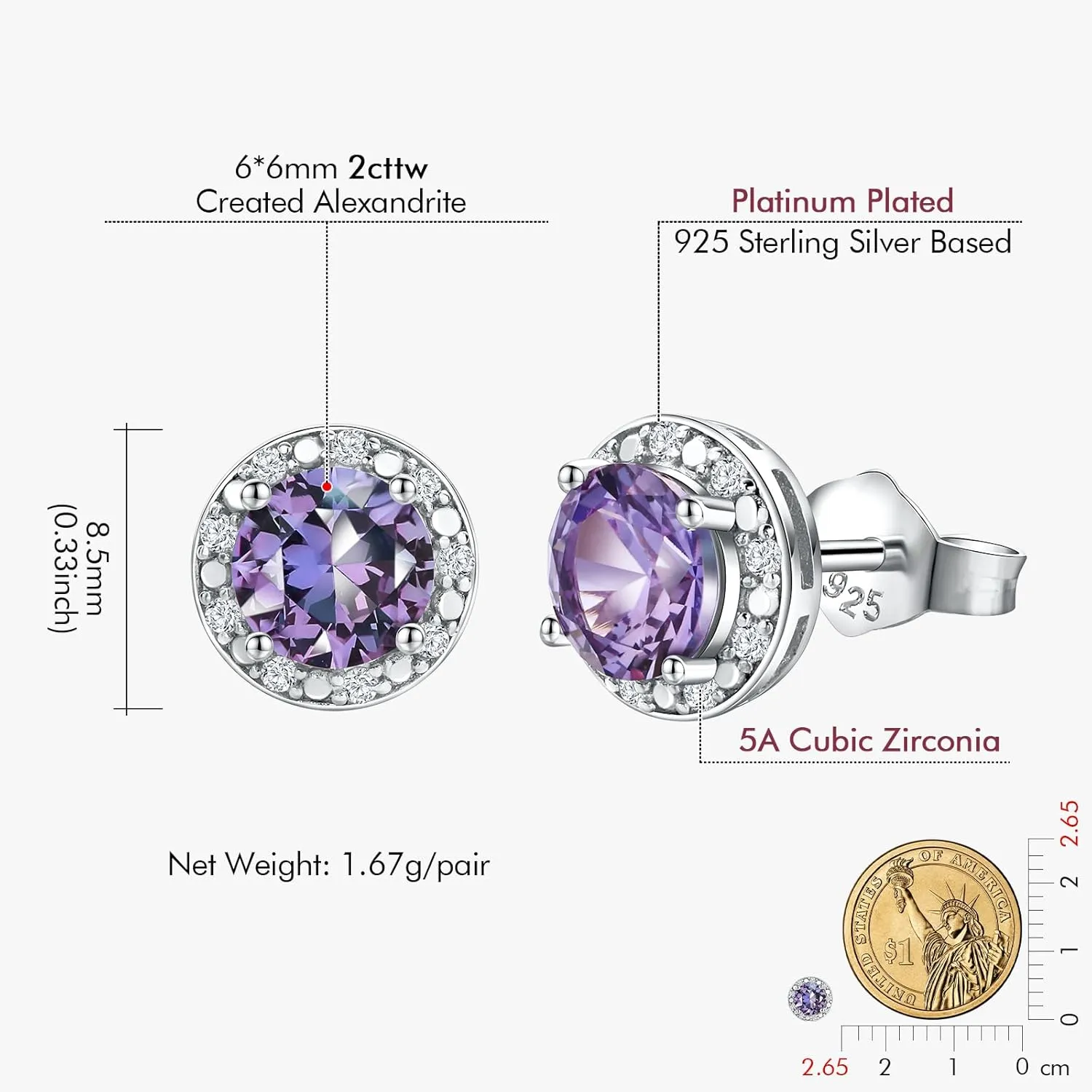 DAYBYDAY Birthstone Earrings for Women 925 Sterling Silver Halo Stud Earrings, Small Round/Cushion/Heart Gemstone Earrings Birthstone Jewelry