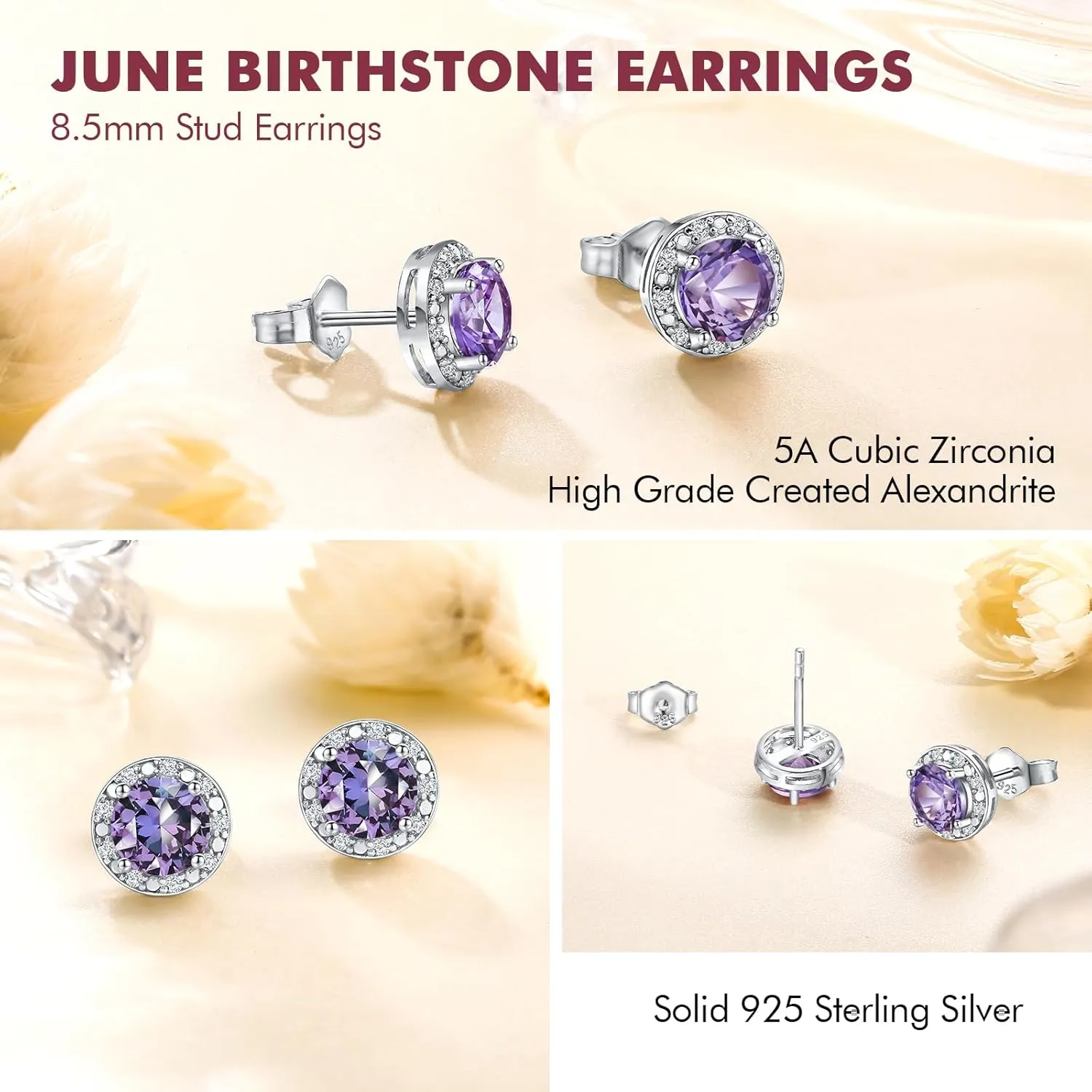 DAYBYDAY Birthstone Earrings for Women 925 Sterling Silver Halo Stud Earrings, Small Round/Cushion/Heart Gemstone Earrings Birthstone Jewelry