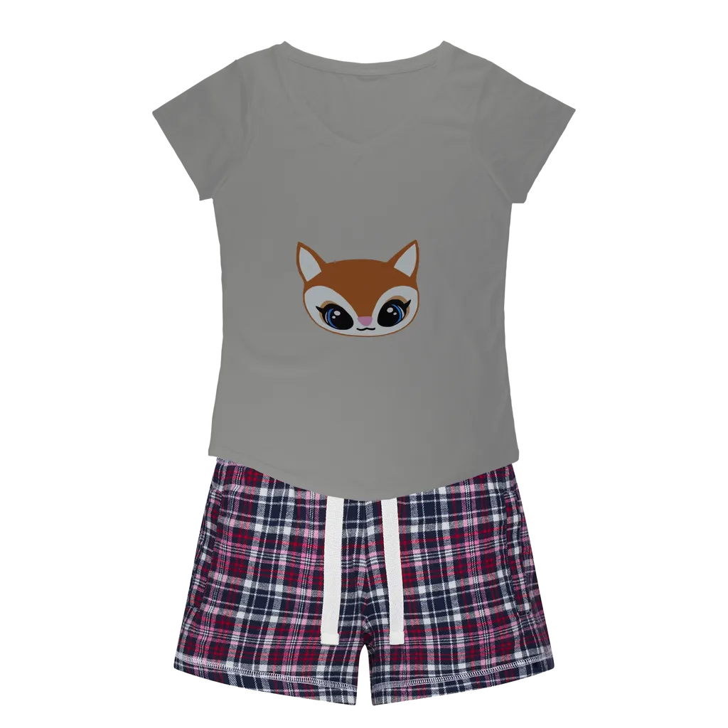 Deer Head Women's Sleepy Tee and Flannel Short