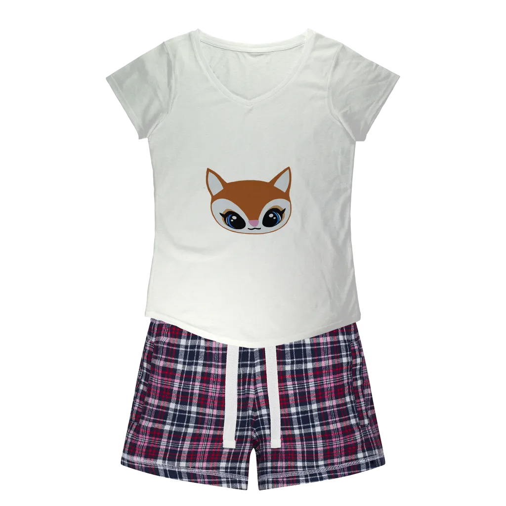 Deer Head Women's Sleepy Tee and Flannel Short