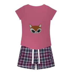 Deer Head Women's Sleepy Tee and Flannel Short