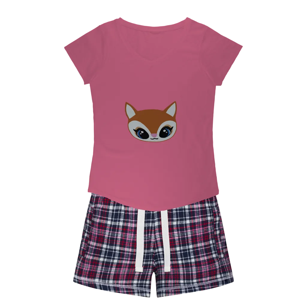 Deer Head Women's Sleepy Tee and Flannel Short