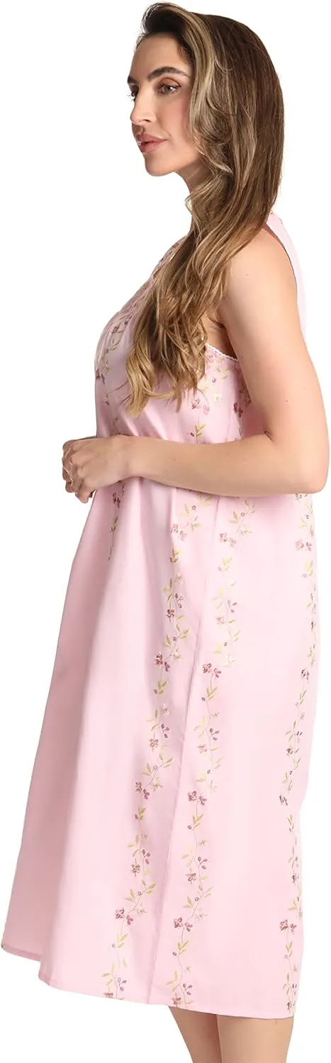 Dreamcrest 100% Cotton Sleeveless Night Gown for Women Cute Floral Summer Sleep Dress