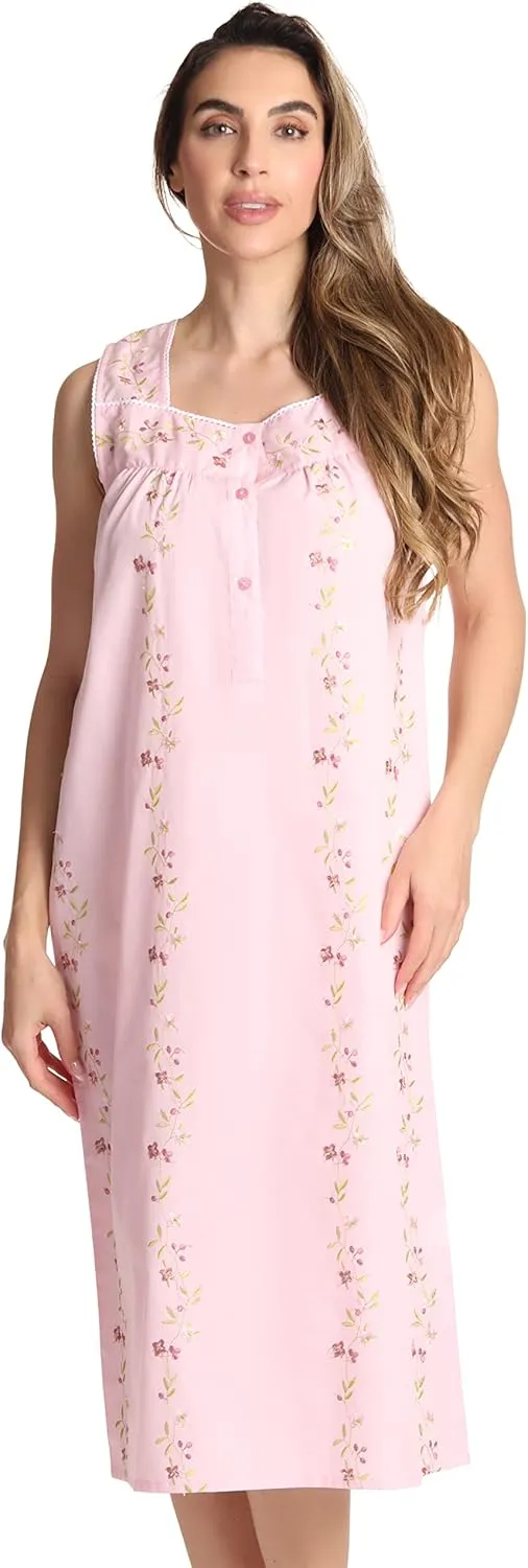 Dreamcrest 100% Cotton Sleeveless Night Gown for Women Cute Floral Summer Sleep Dress
