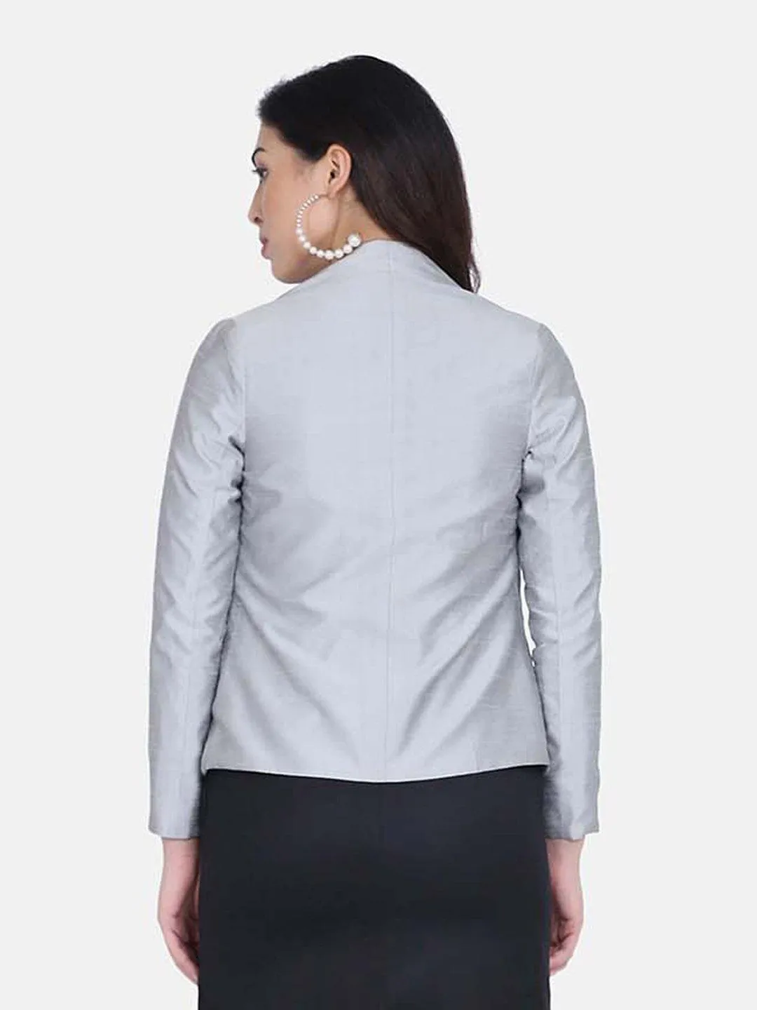 Dupioni Open Front Jacket - Silver Grey