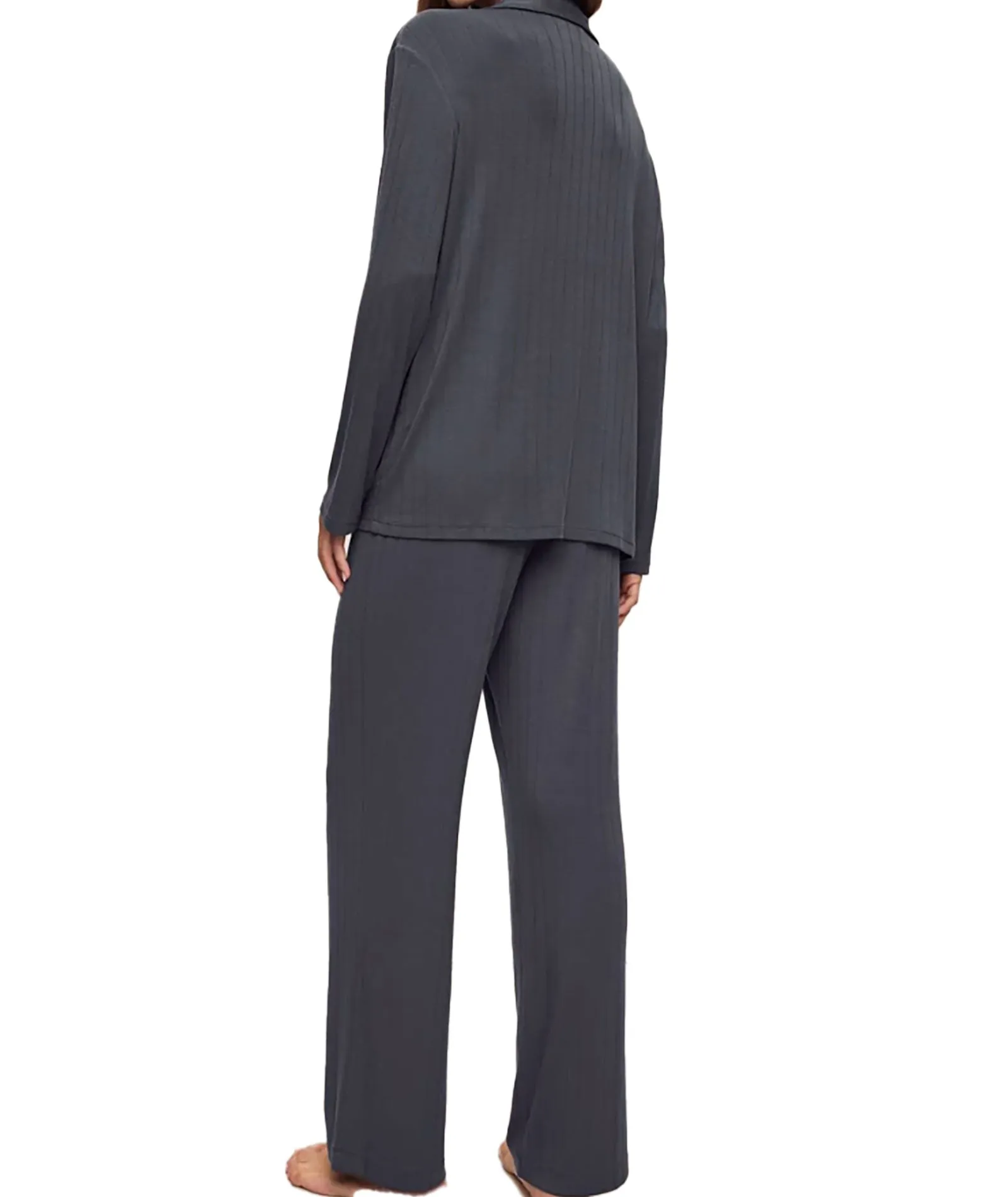 Eberjey Womens Gisele Ribbed Long Pajama Set in Graphite
