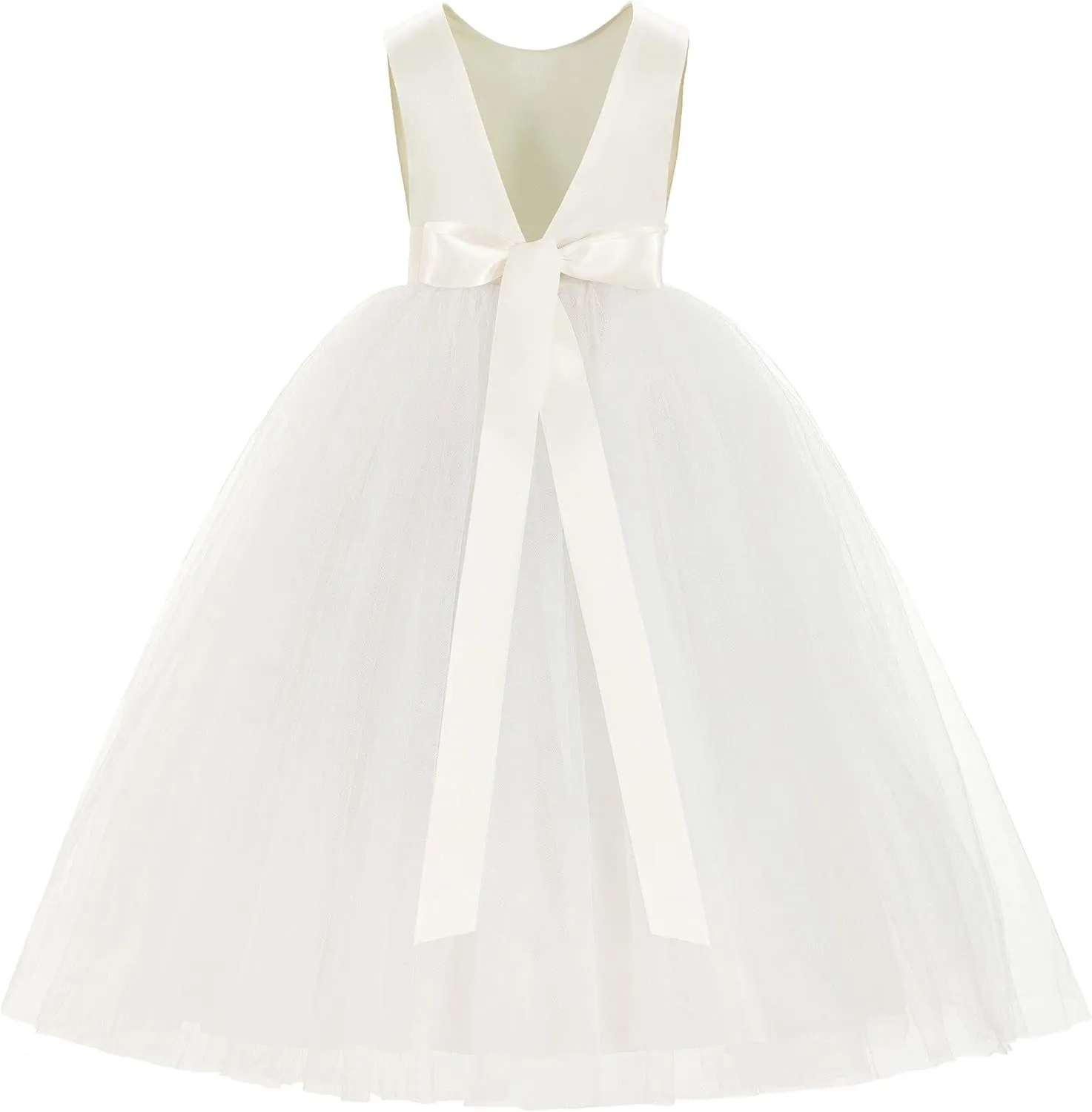ekidsbridal V-Back Satin Flower Girl Dress Toddler Communion Gown Formal Dresses 219