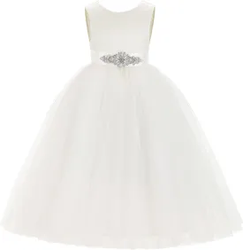 ekidsbridal V-Back Satin Flower Girl Dress Toddler Communion Gown Formal Dresses 219