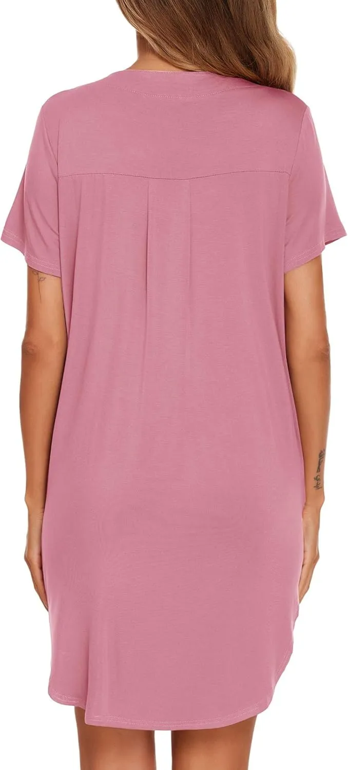 Ekouaer Women V Neck Button Down Nightgown