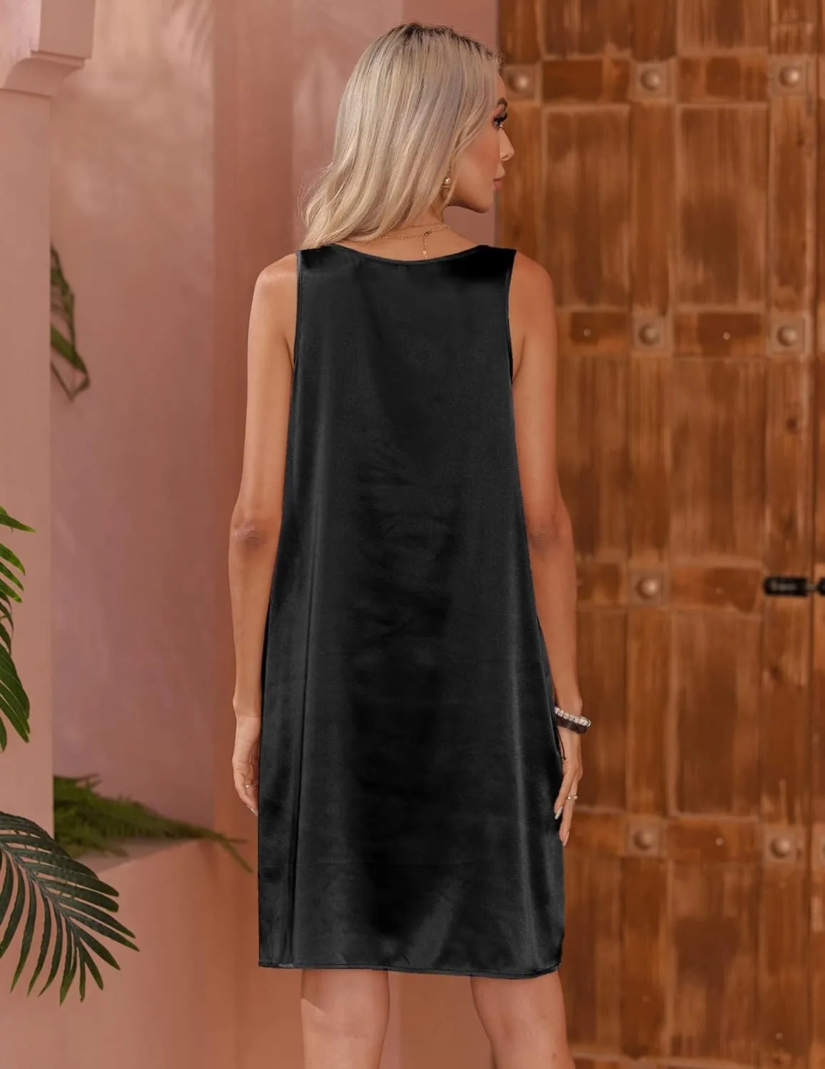 Ekouaer Women's Satin Silk Nightgown V Neck Nightie Tank Sleepshirt Sleeveless Summer Dress Comfy Loungewear