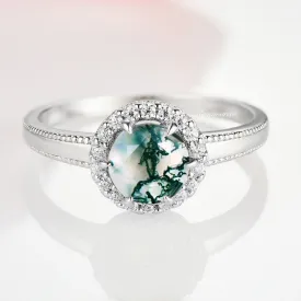 Ella Green Moss Agate Ring- Sterling Silver