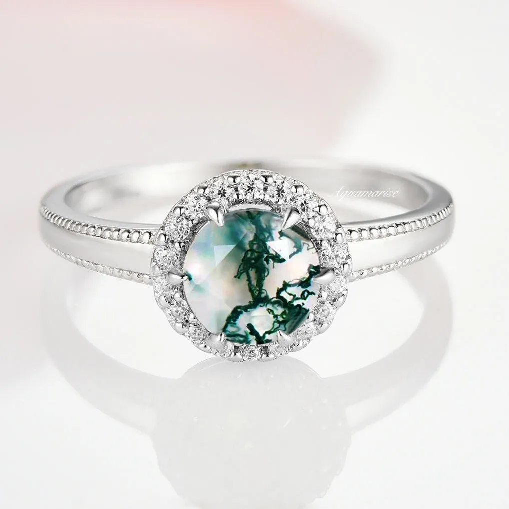 Ella Green Moss Agate Ring- Sterling Silver