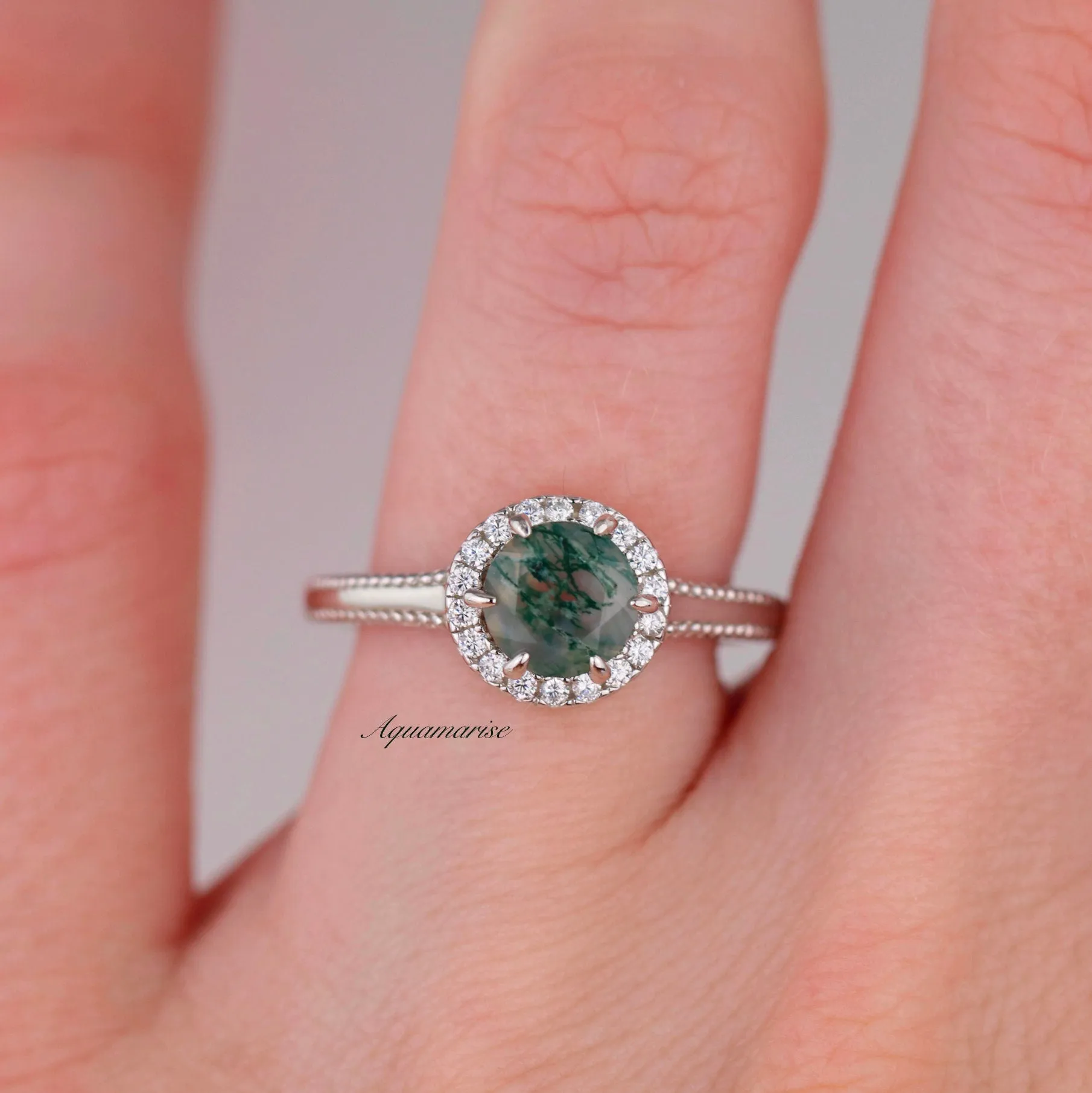 Ella Green Moss Agate Ring- Sterling Silver