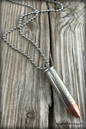 Engraved Bullet Necklace, GOLD AND SILVER Engraving, 357 Mag, 38 Special, Colt 45