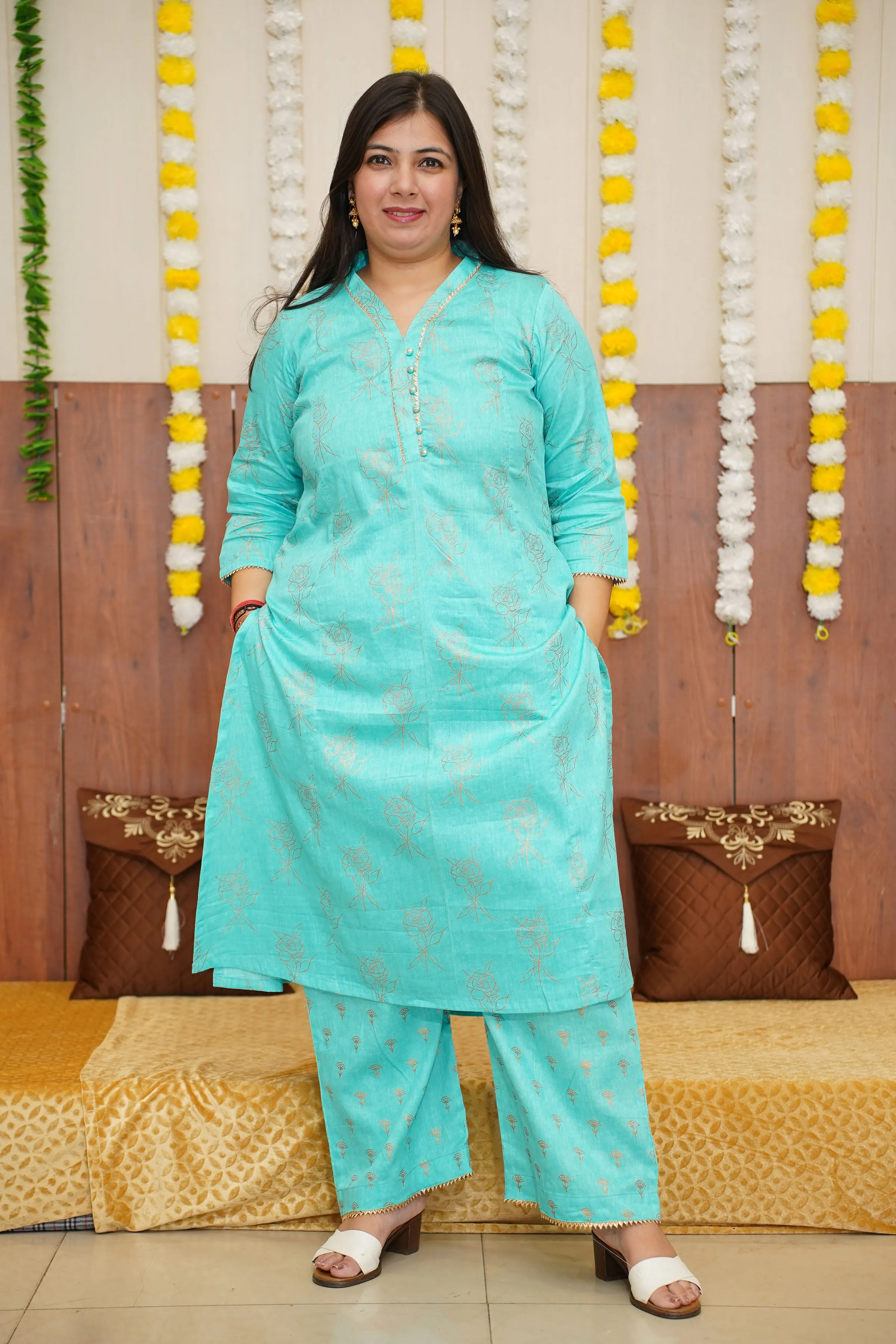 Firozi Foiled Co-ord Suit Set