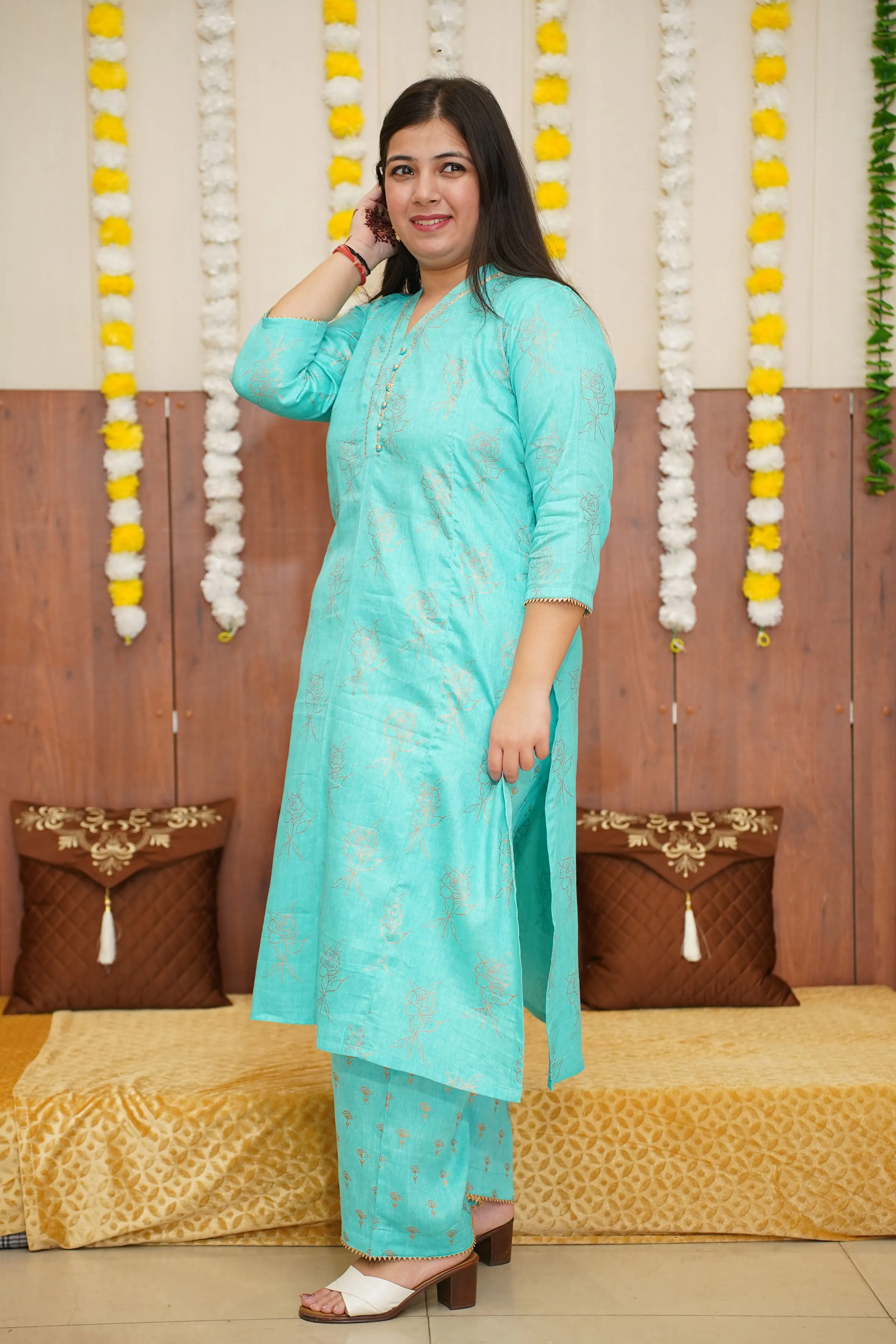 Firozi Foiled Co-ord Suit Set