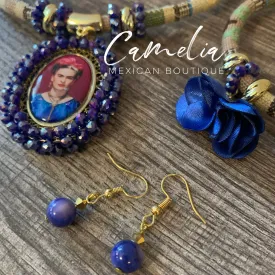 Frida Pendant Mexican Necklace Set BLUE