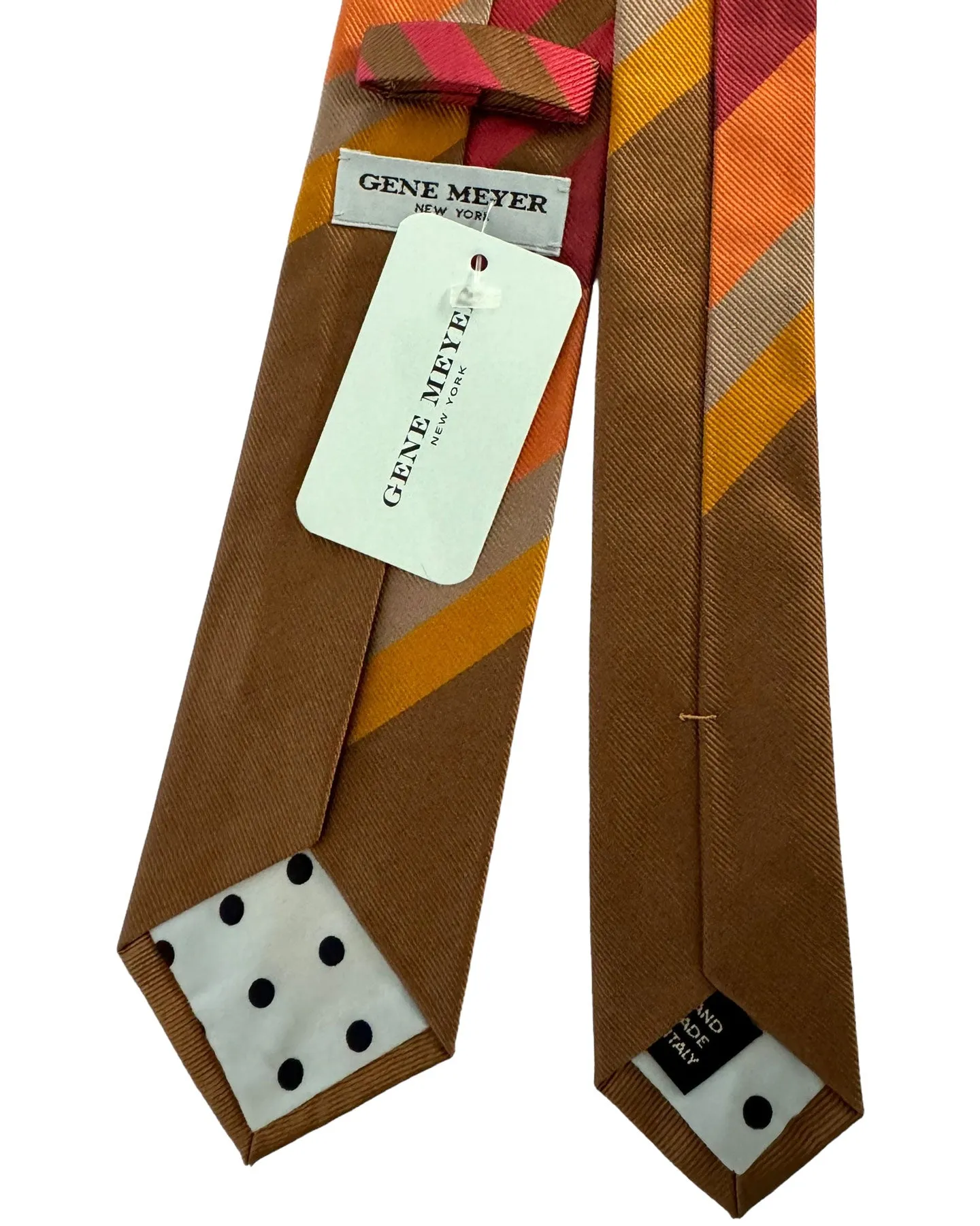 Gene Meyer Tie Brown Orange Maroon Stripes Design - Hand Made in Italy