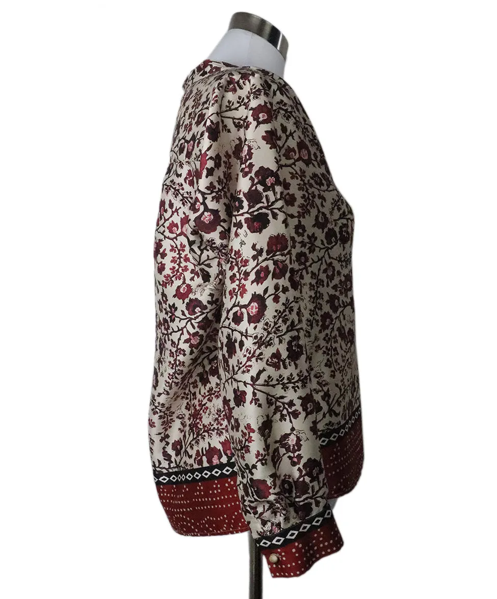 Gerard Darel Burgundy & Ivory Silk Top sz 2