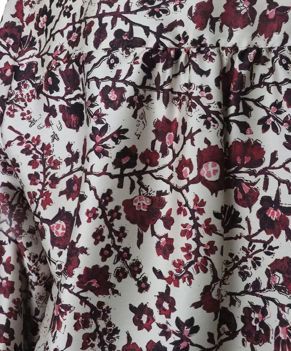Gerard Darel Burgundy & Ivory Silk Top sz 2