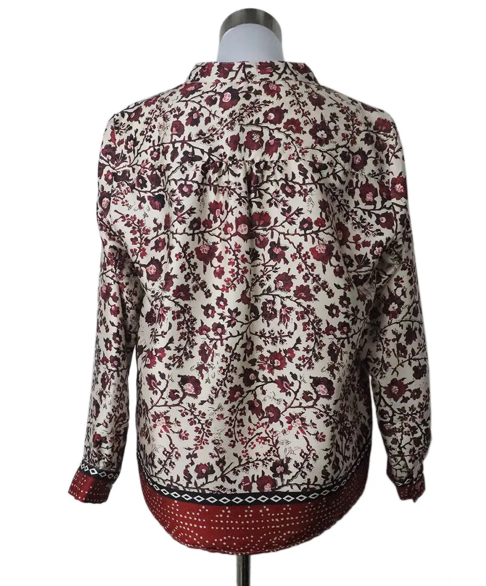 Gerard Darel Burgundy & Ivory Silk Top sz 2