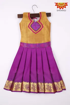 Girls Art Silk Pattu Pavadai Purple and Gold for 1 Year