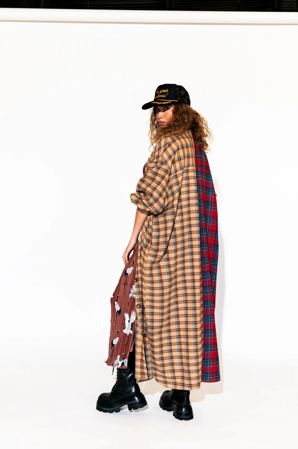Grunge Goddess Flannel Dress/Duster in Red   Tan