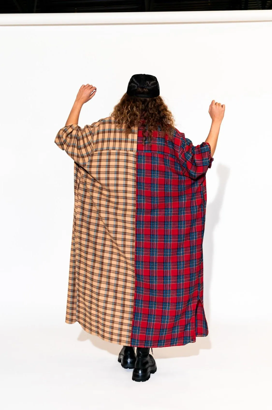 Grunge Goddess Flannel Dress/Duster in Red   Tan