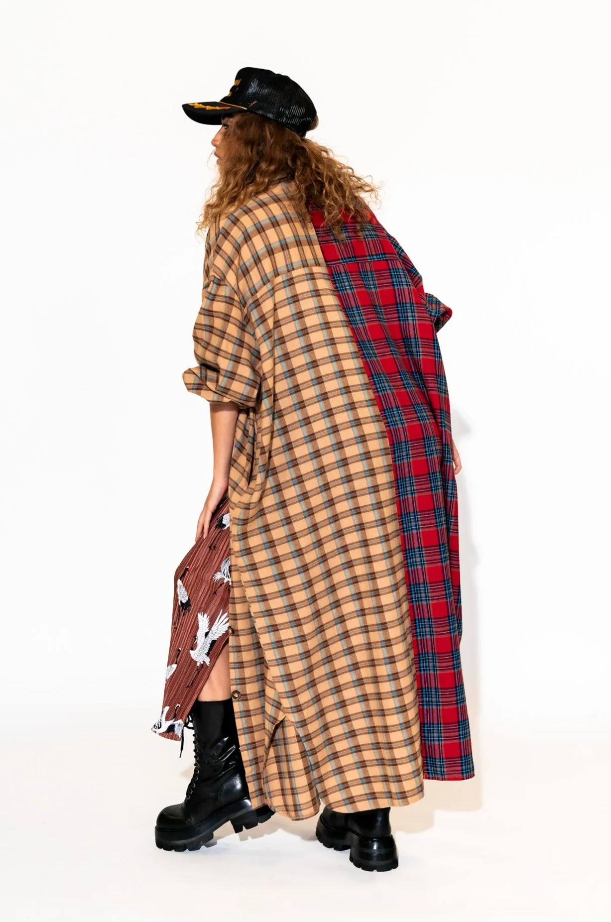 Grunge Goddess Flannel Dress/Duster in Red   Tan