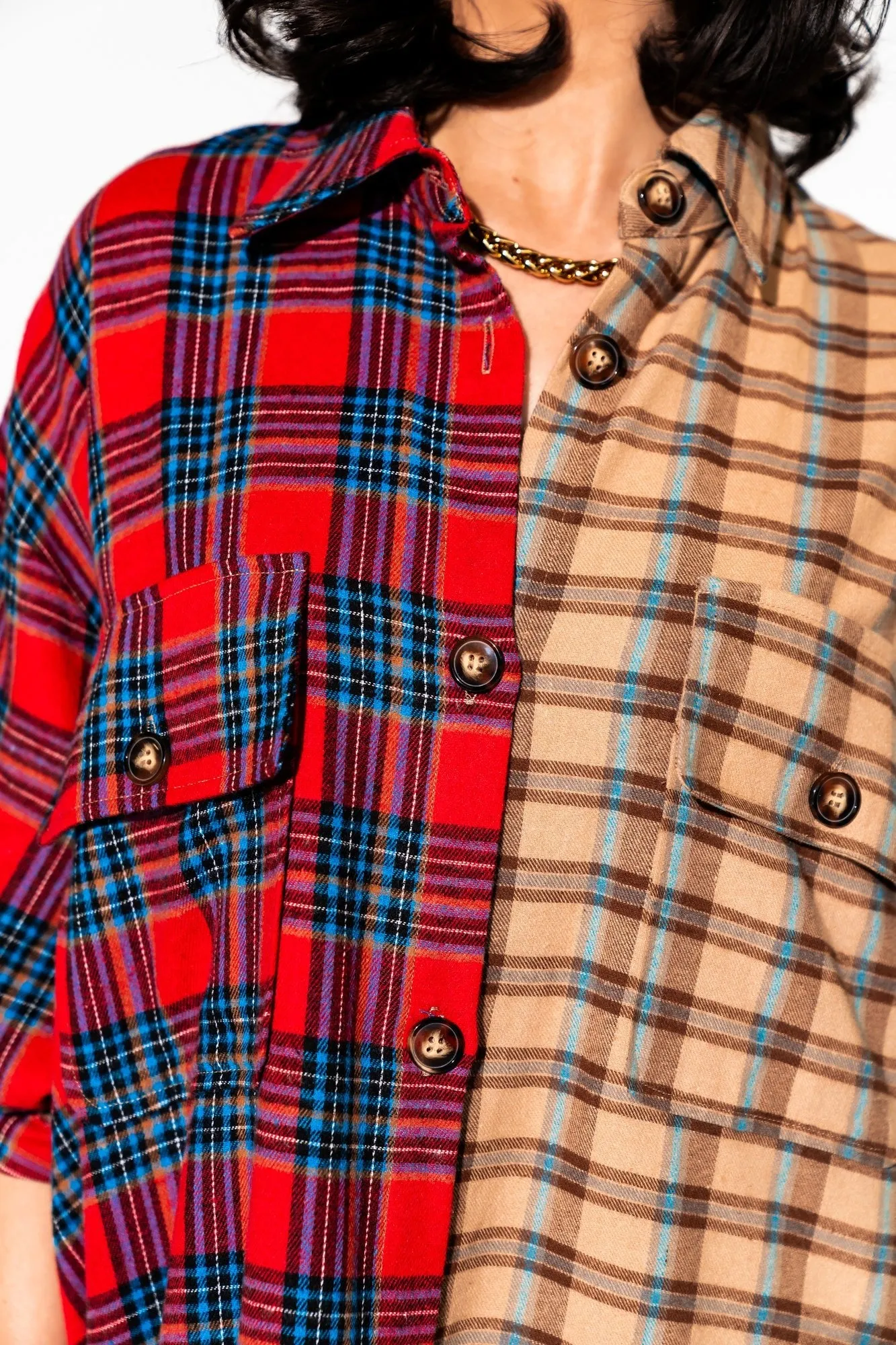 Grunge Goddess Flannel Dress/Duster in Red   Tan