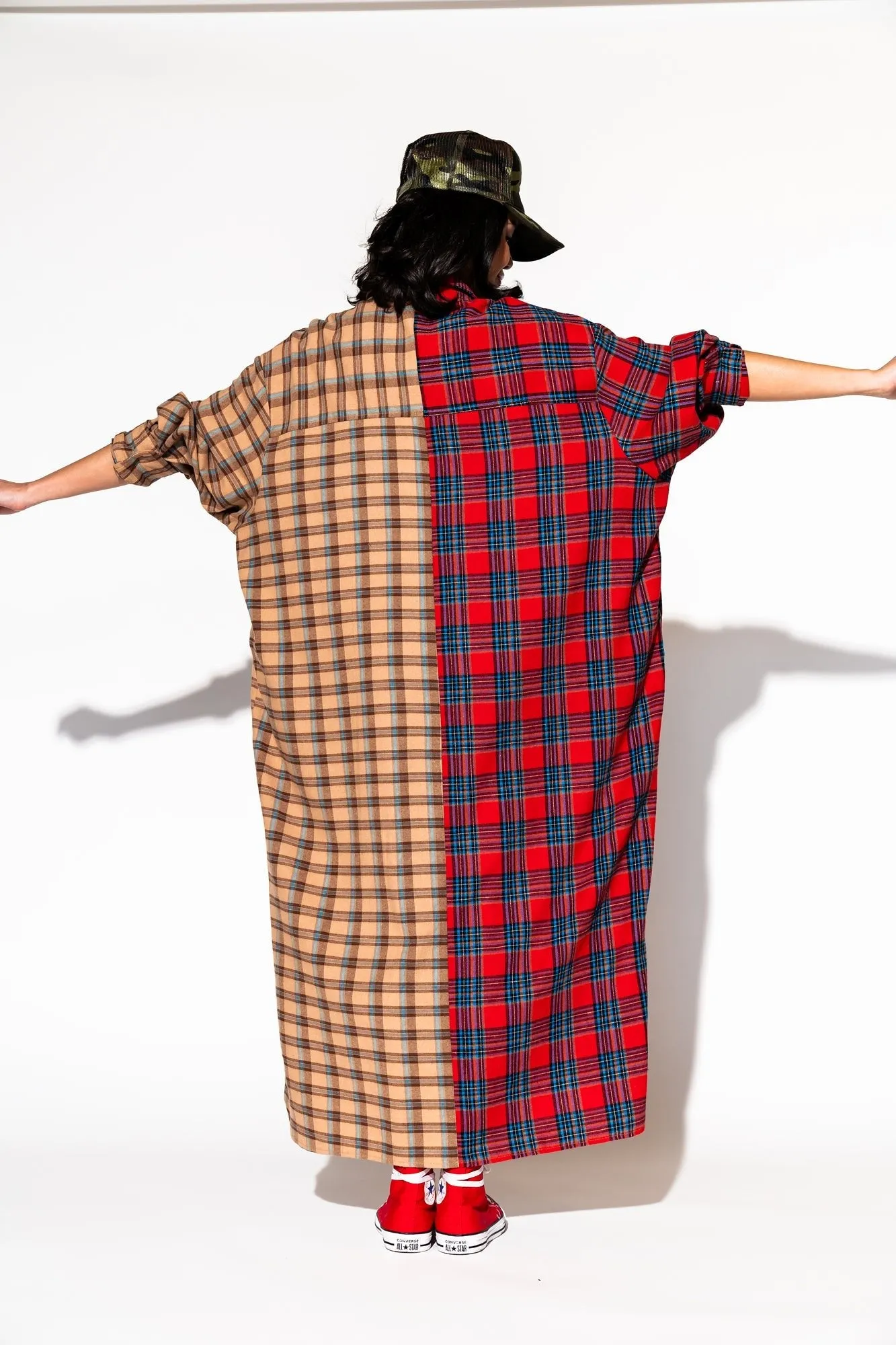 Grunge Goddess Flannel Dress/Duster in Red   Tan