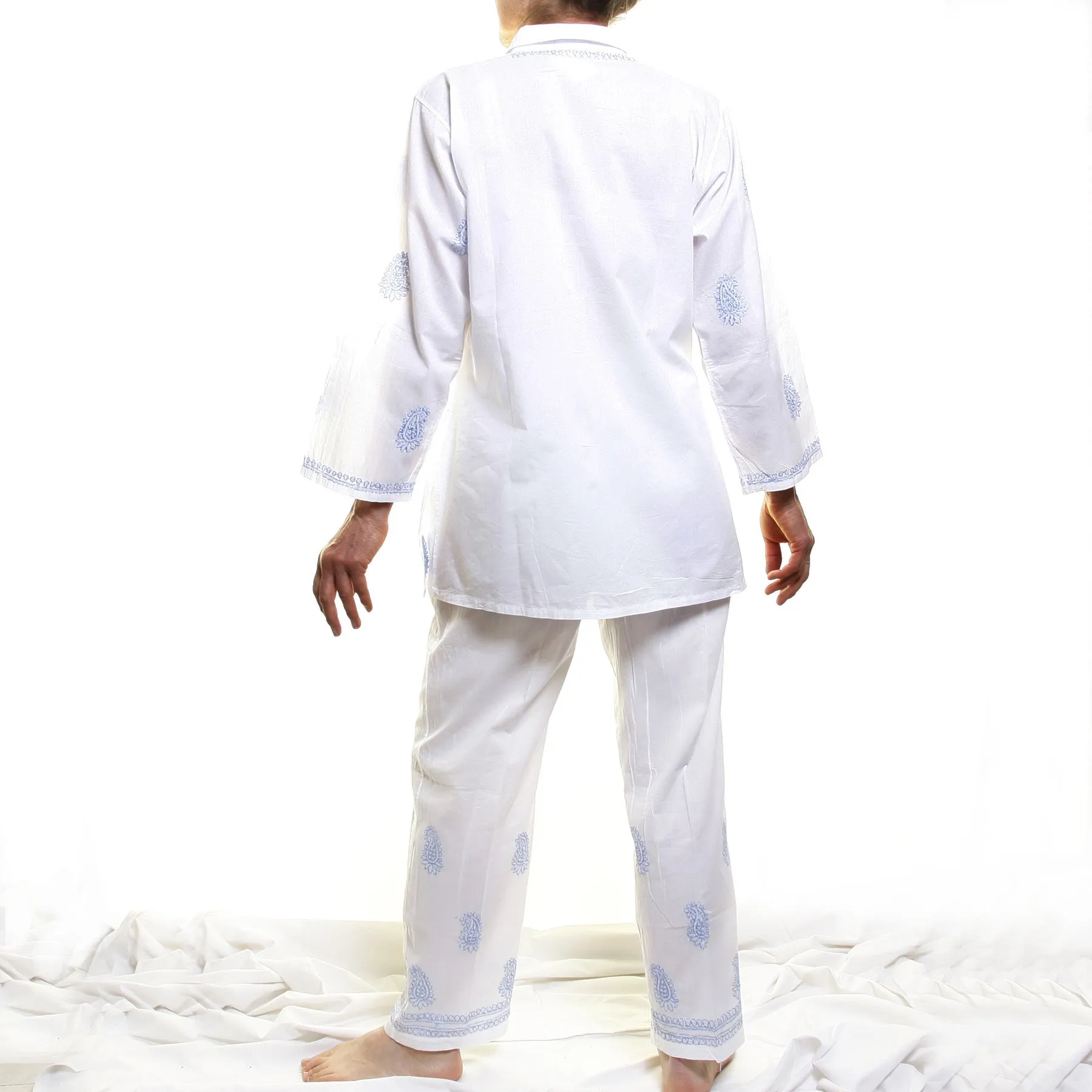 Hand-embroidered Cotton Pyjamas / Baby Blue