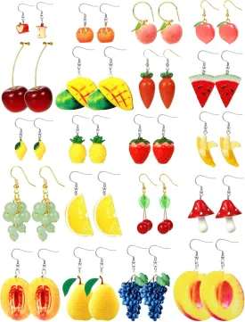 Hicarer 20 Pairs Cute Weird Earrings Funny Dangle Drop Earrings for Women Include Gummy Candy Bear Milk Goldfish Cartoon Fruits Flowers Animals for Birthday
