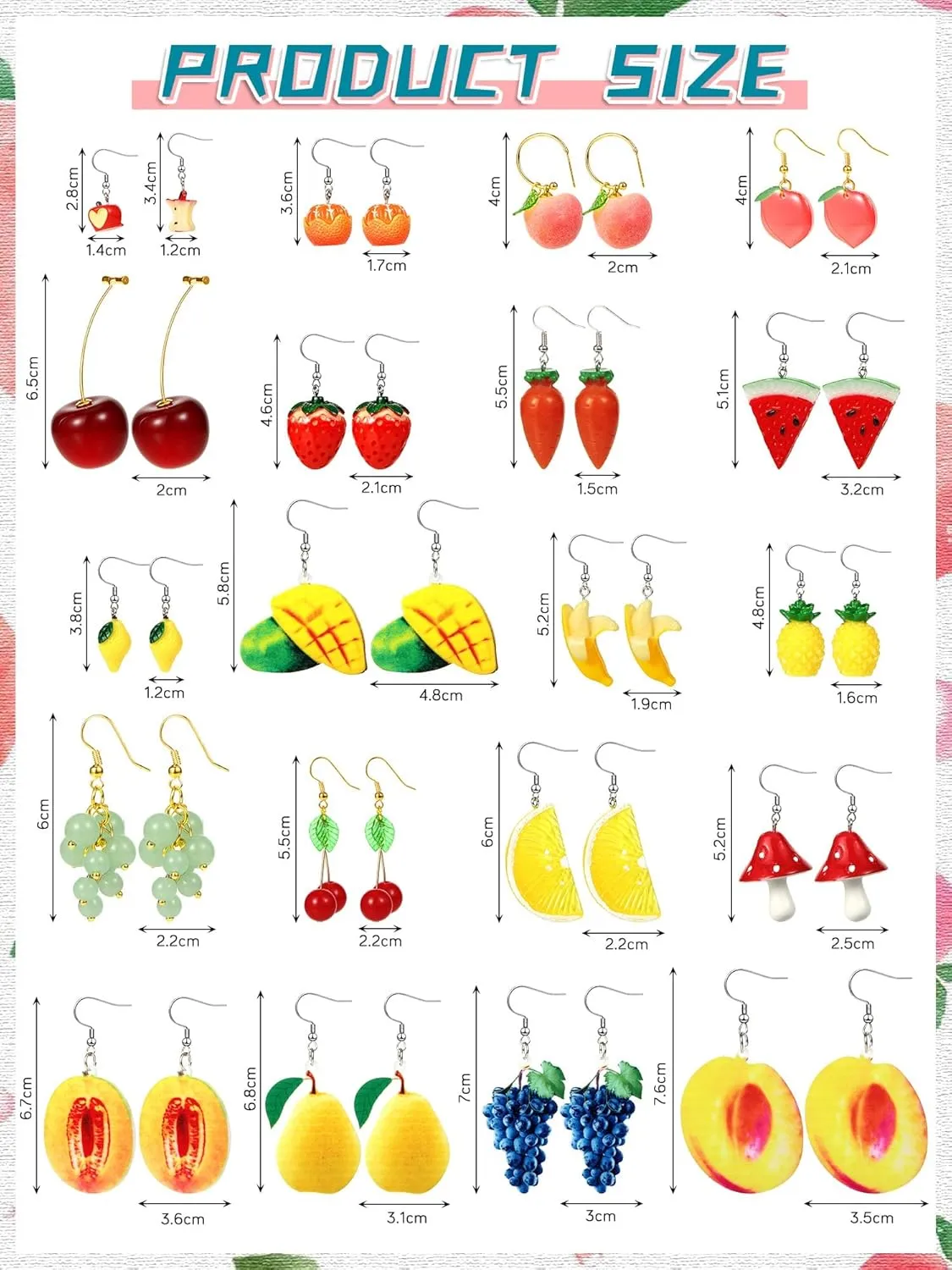 Hicarer 20 Pairs Cute Weird Earrings Funny Dangle Drop Earrings for Women Include Gummy Candy Bear Milk Goldfish Cartoon Fruits Flowers Animals for Birthday