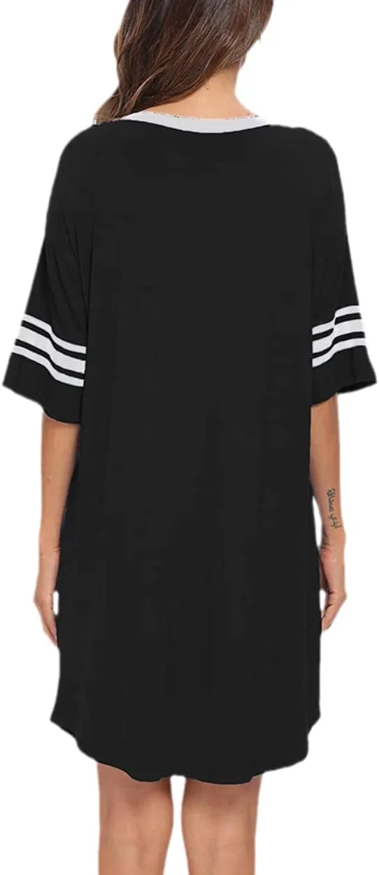 KAMONG Sleep Shirts for Women Short Sleeve Cotton Novelty Night Shirts V Neck Oversized Nightgowns Cute Printed Nightdress