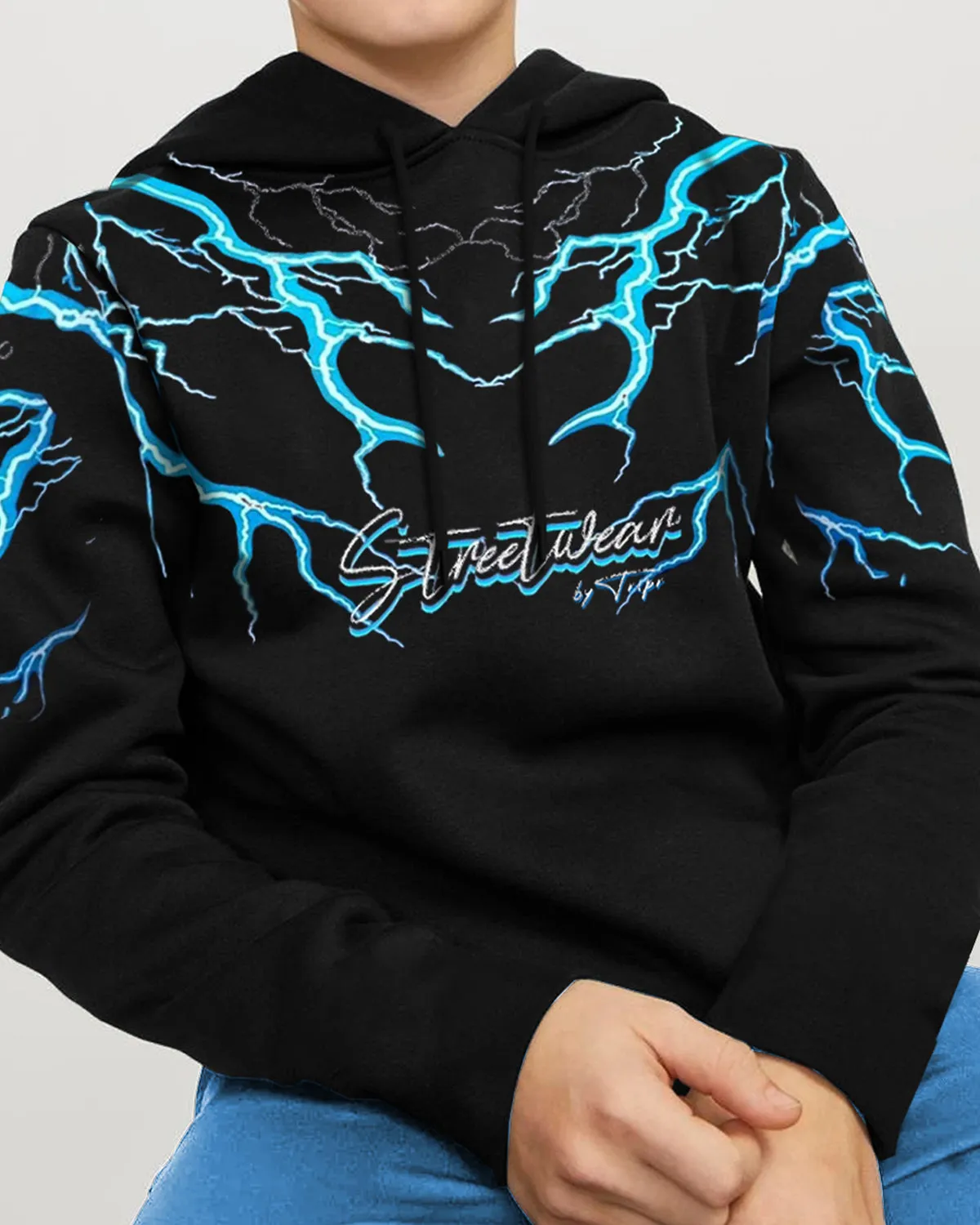 Kids Thunder Printed Black Hoodie